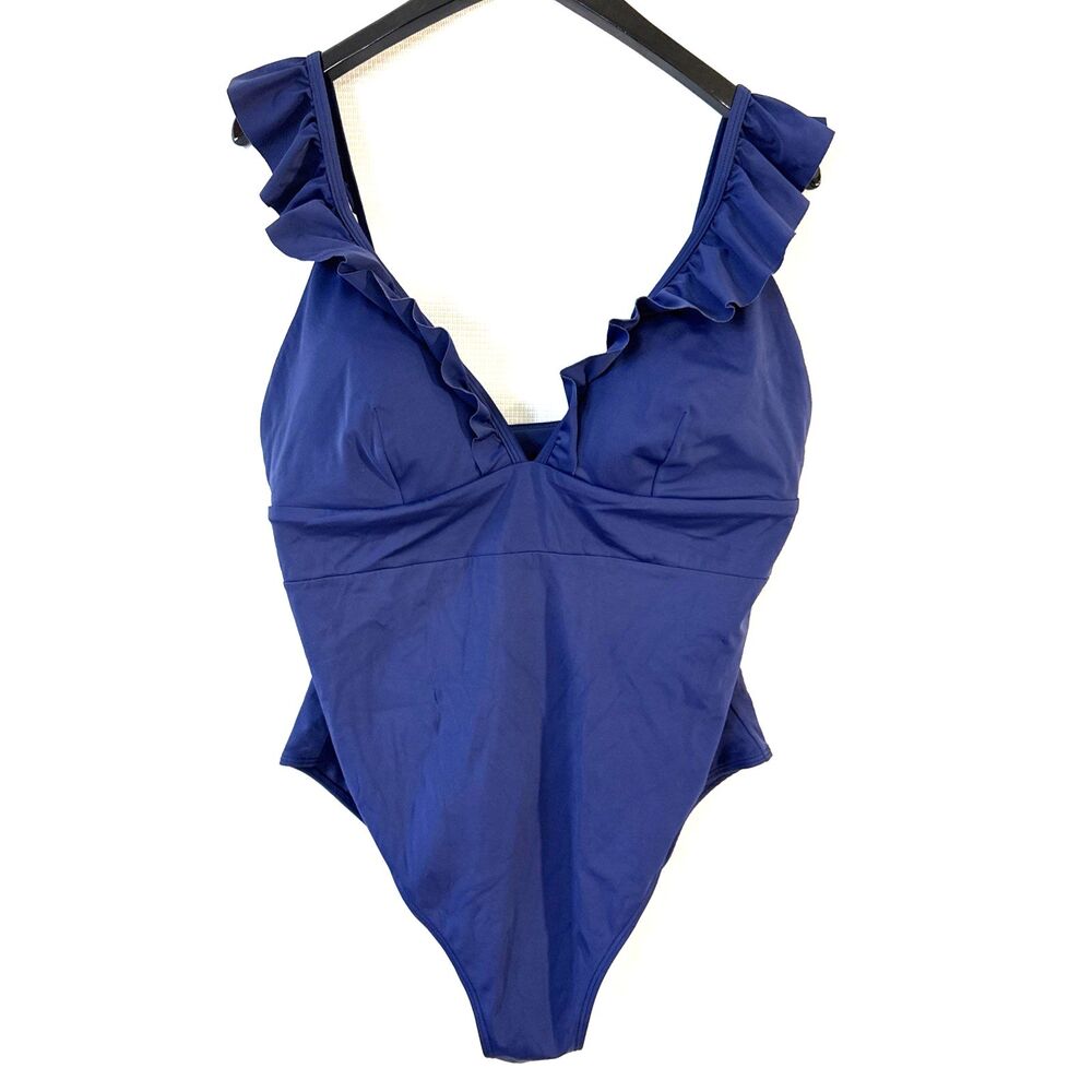 Boden Women's Blue One Piece Adjustable Strap Swim Suit - 16-18 - Ruffle top